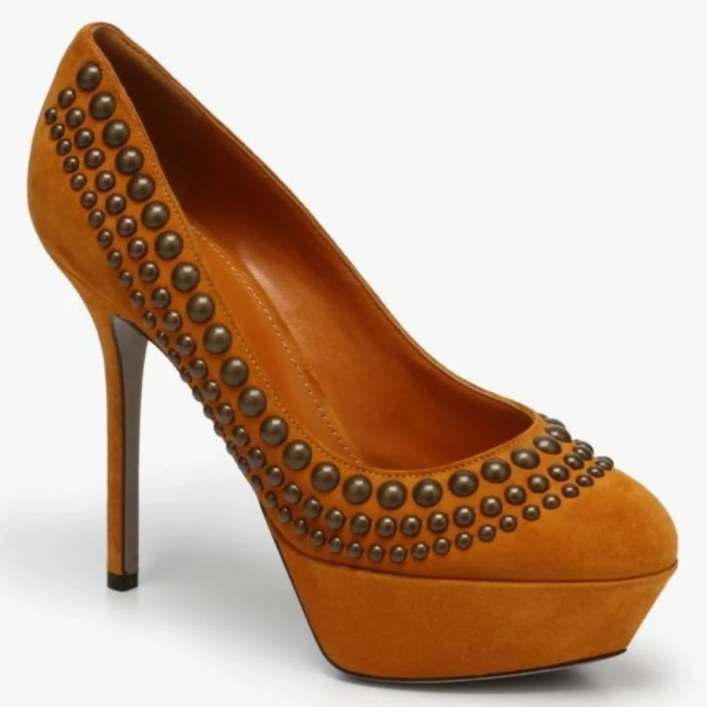 NIB‎ Sergio Rossi suede metal embellished heels